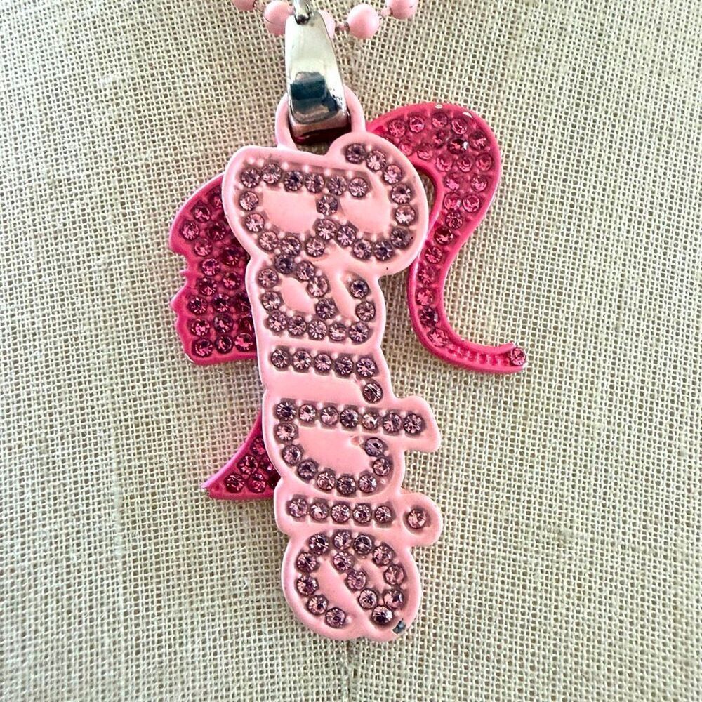 Mattel Barbie Pink Rhinestone Pendant Necklace - Picture 2 of 7